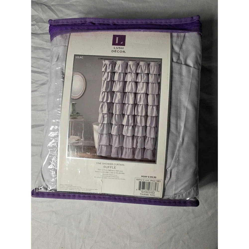 Lush Decor Ruffle Shower Curtain 72x72 Lilac Purple Gray Polyester Boho Chic NEW